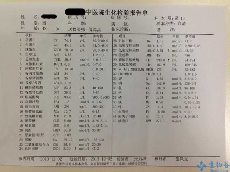 23mr检查报告 二,实验室检查报告(肿瘤标记物,生化检查,血常规) 1.